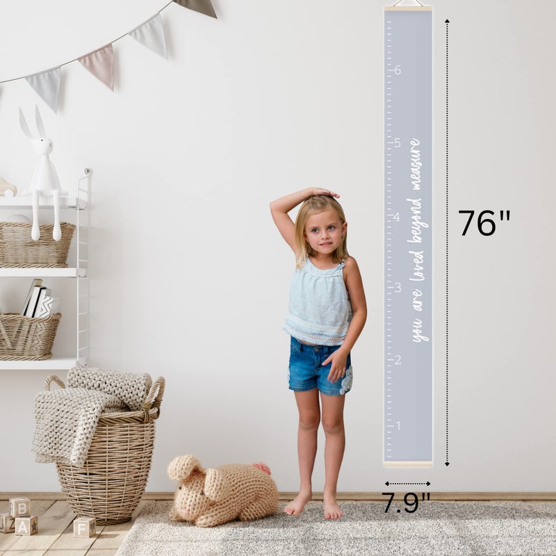 Morxy Canvas Growth Chart for Kids - Unisex Kids Room Wall Decor - Measuring Height Chart- Wall Tape with Height Chart for Kids (Canvas, Loved Beyond Measure- Gray) - Image 5