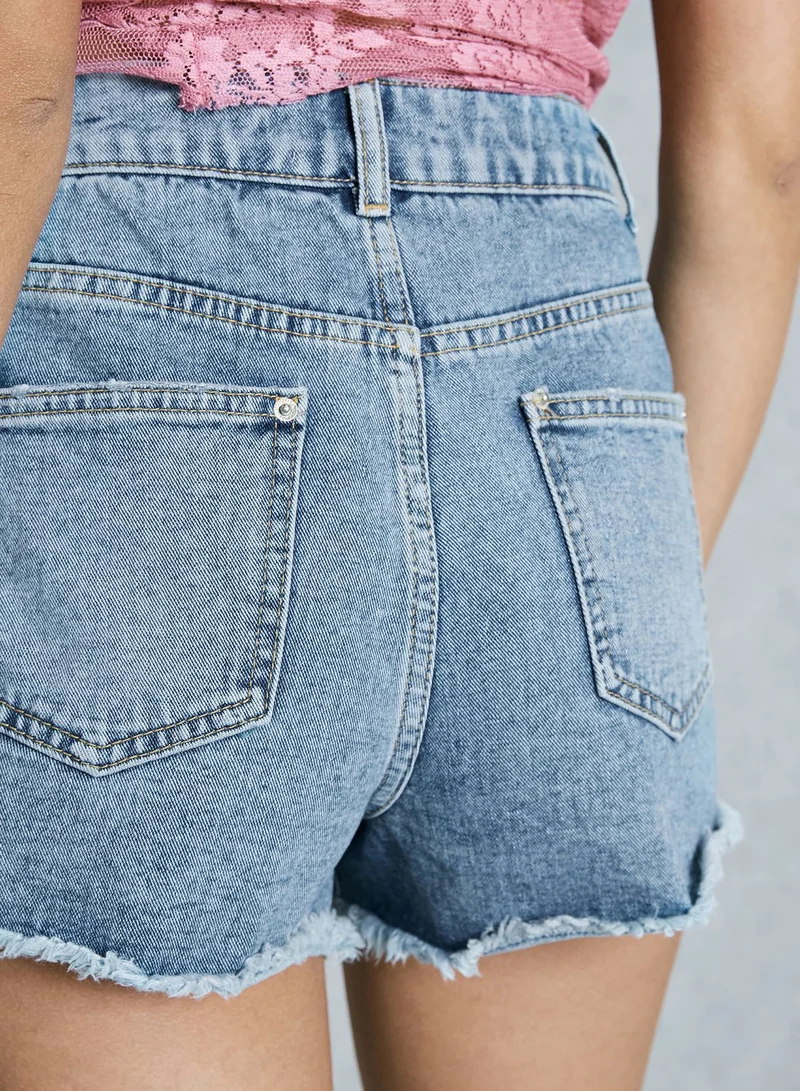 Miss Selfridge Sequin Denim Shorts