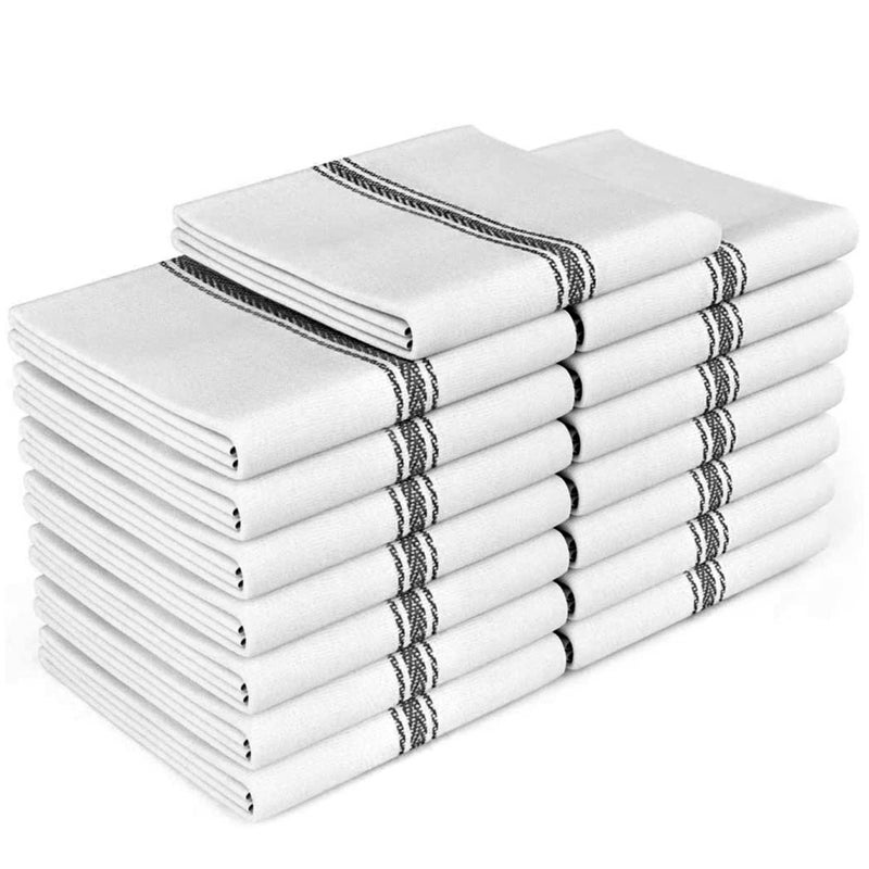 Zeppoli Classic Kitchen Towels  15 Pack 100 Natural Cotton Towel Set Reusable Wash Cloths Absorbent Dish Towels Machine Washable Hand Towels Kitchen Essentials 14 x 25 Black Striped