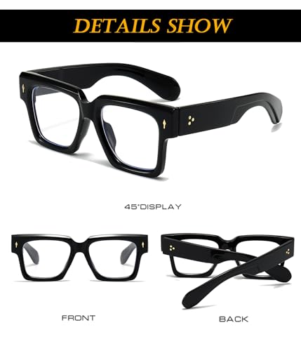 EYLRIM Square Frame Glasses for Women Men Fashion Thick Frame Blue Light Glasses Non Prescription Eyeglasses(Black) - Image 5