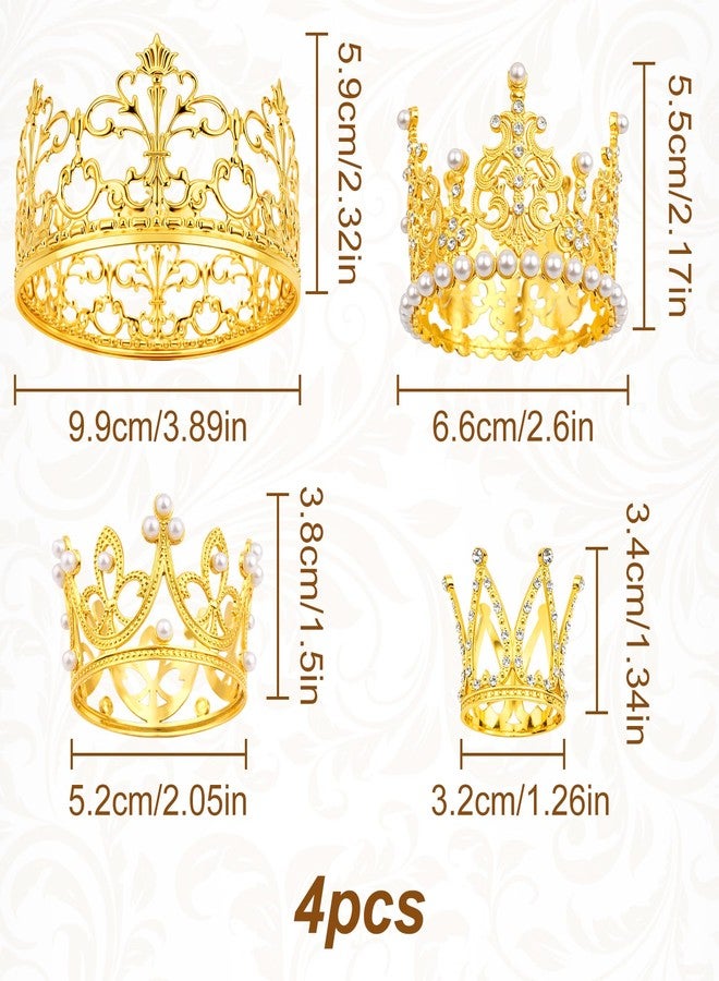 Foyods Mini Gold Crown Cake Topper - 4 Pcs Mini Crown Flower Arrangements Bouquet, Small Crystal Pearl Cupcake Toppers, Small Princess Crown Cup Cake Topper Decoration for Birthday, Wedding, Party - Image 2