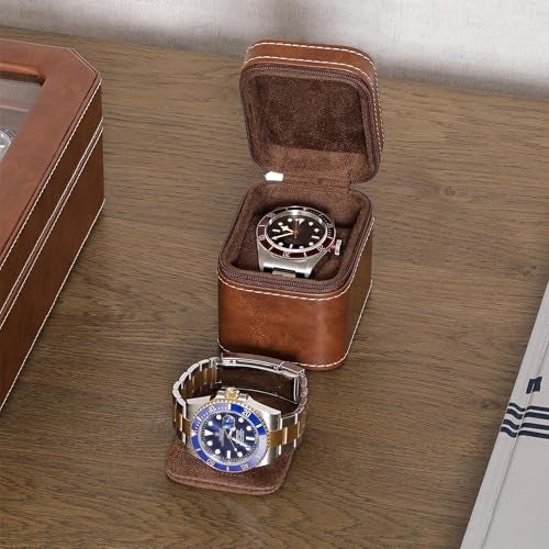 ROTHWELL Single Watch Travel Case Compact PU Leather Protective Box with Microsuede Interior Fits Watches Smartwatches Up to 55mm TanBrown - Image 3