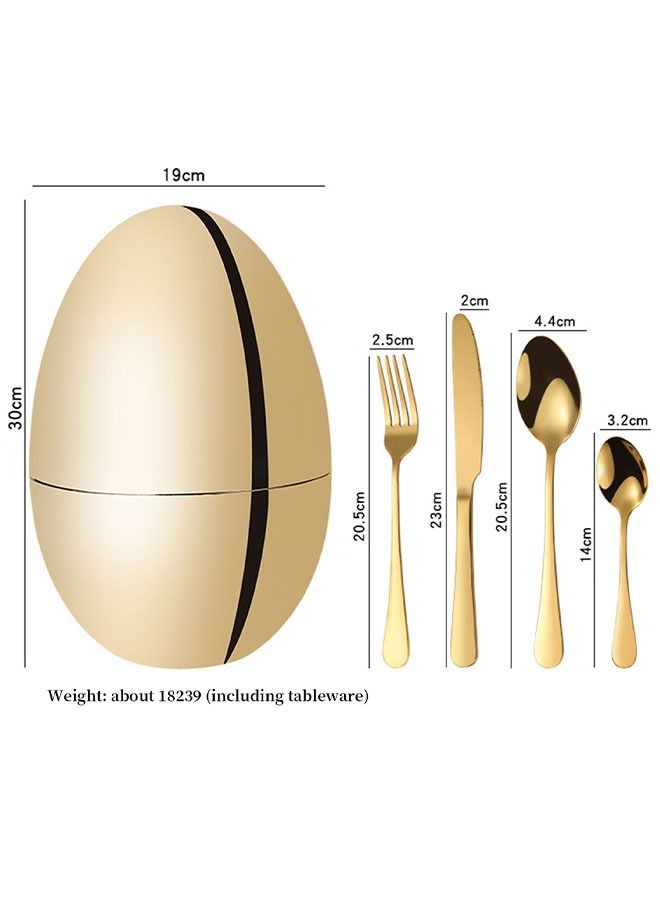24 Pieces Stainless Steel Flatware Set with Silverware Holder Cutlery Knife Fork Spoon Egg Cutlery Box Include Knife/Fork/Spoon/Coffee Spoon Dishwasher Safety (Gold)