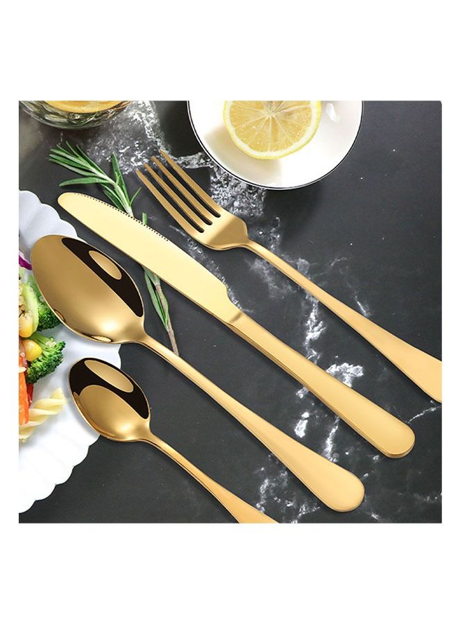24 Pieces Stainless Steel Flatware Set with Silverware Holder Cutlery Knife Fork Spoon Egg Cutlery Box Include Knife/Fork/Spoon/Coffee Spoon Dishwasher Safety (Gold)