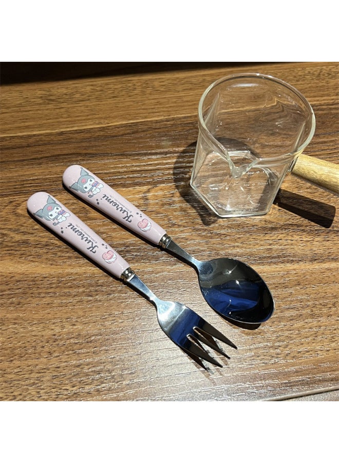 Korean Style Soup Spoon Stainless Steel High Color Value Kulomi Sanrio Ceramic Spoon Student Special Spoon Fork Suit-Specifications:Kurome Spoon - Image 1