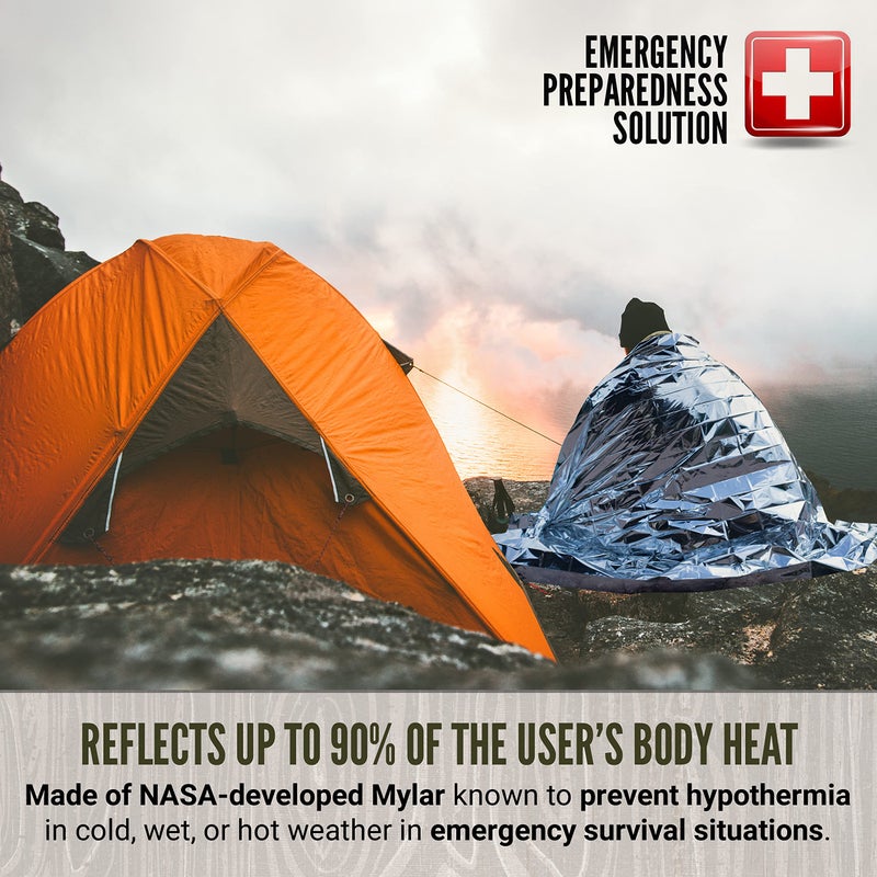 Lingito بطانية لينغيتو للبقاء، بطانيات الطوارئ للتخييم، المشي، السفر، بطانية حرارية ثقيلة، بطانيات فضائية معزولة مقاومة للماء معبأة بشكل فردي، مجموعة طوارئ خارجية (5 عبوات - برتقالي) - Image 5