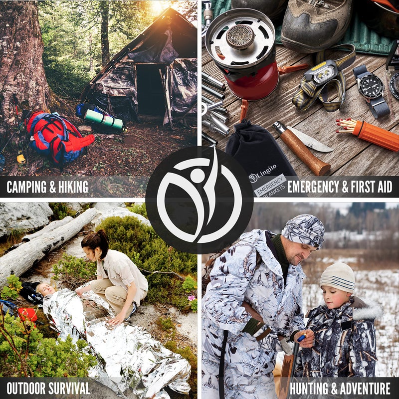 Lingito بطانية لينغيتو للبقاء، بطانيات الطوارئ للتخييم، المشي، السفر، بطانية حرارية ثقيلة، بطانيات فضائية معزولة مقاومة للماء معبأة بشكل فردي، مجموعة طوارئ خارجية (5 عبوات - برتقالي) - Image 4