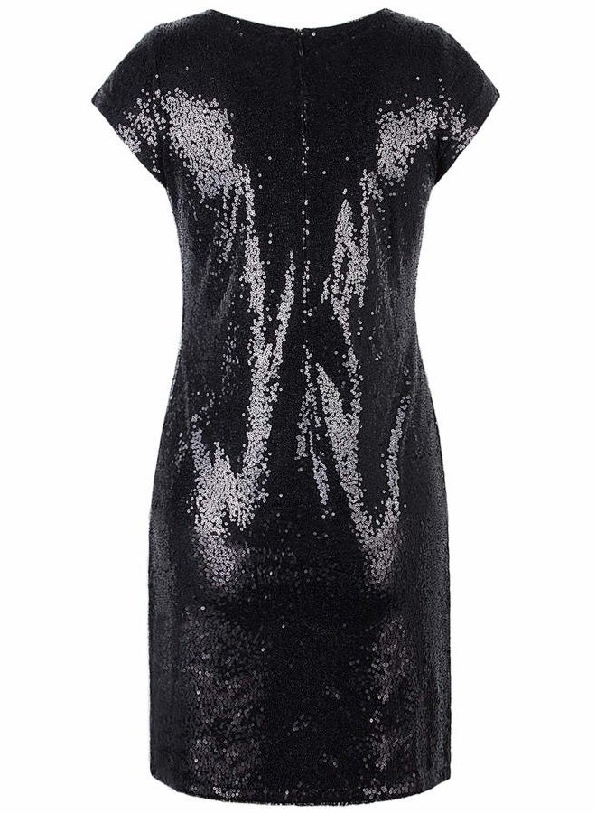 Vijiv Women's Sparkle Glitzy Glam Sequin Short Sleeve Flapper Party Club Dress, Black, M - Image 4