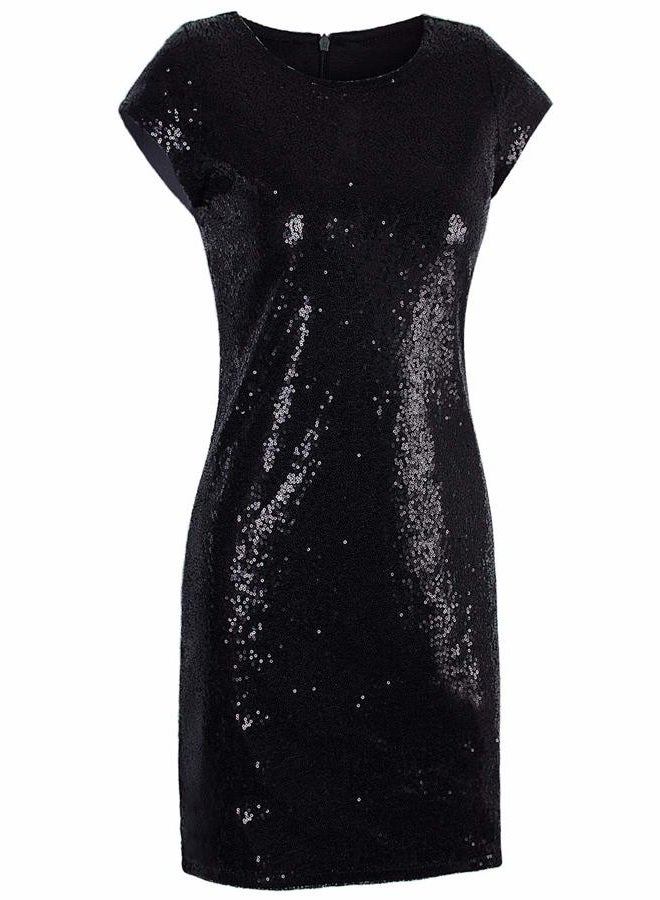Vijiv Women's Sparkle Glitzy Glam Sequin Short Sleeve Flapper Party Club Dress, Black, M - Image 2