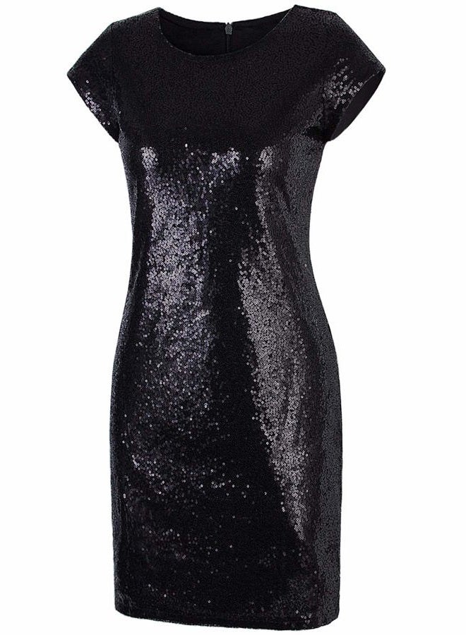 Vijiv Women's Sparkle Glitzy Glam Sequin Short Sleeve Flapper Party Club Dress, Black, M - Image 3