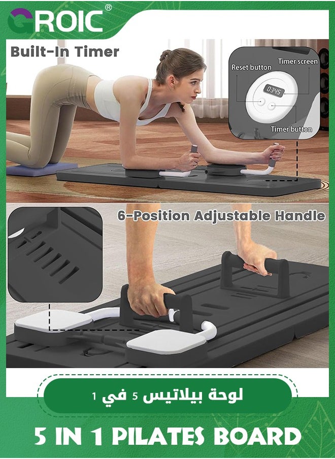 GROIC - 5 in 1 Pilates Board,Ab Roller Abs Workout Equipment,Multifunction Ab Exercise Board Machine,Foldable Home Gym Exercise Equipment Push Up Board for Strength Training Core Workout with Knee Pad Timer - Image 1