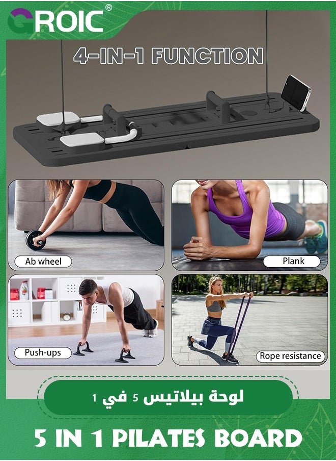 GROIC - 5 in 1 Pilates Board,Ab Roller Abs Workout Equipment,Multifunction Ab Exercise Board Machine,Foldable Home Gym Exercise Equipment Push Up Board for Strength Training Core Workout with Knee Pad Timer - Image 1