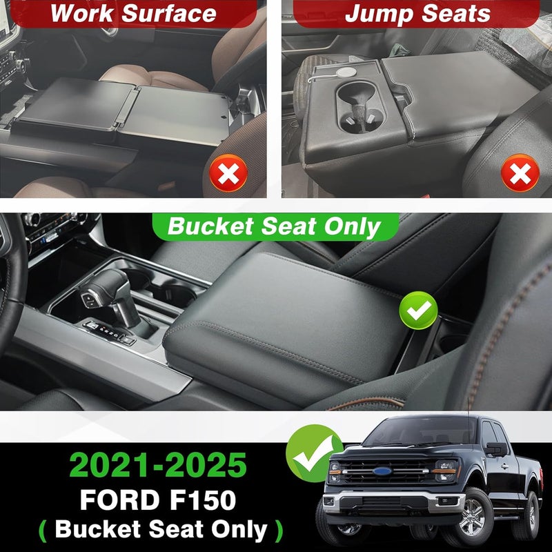 Muslogy غطاء مسند الذراع لوحة التحكم المركزية من ، متوافق مع سيارات Ford F150 للأعوام 2021-2024 و2025؛ وسادة مسند الذراع مريحة، مع حامي من الجلد النباتي، سمك أكبر بمقدار بوصة واحدة (فقط لمقاعد النوع “Bucket Seat”). - Image 4