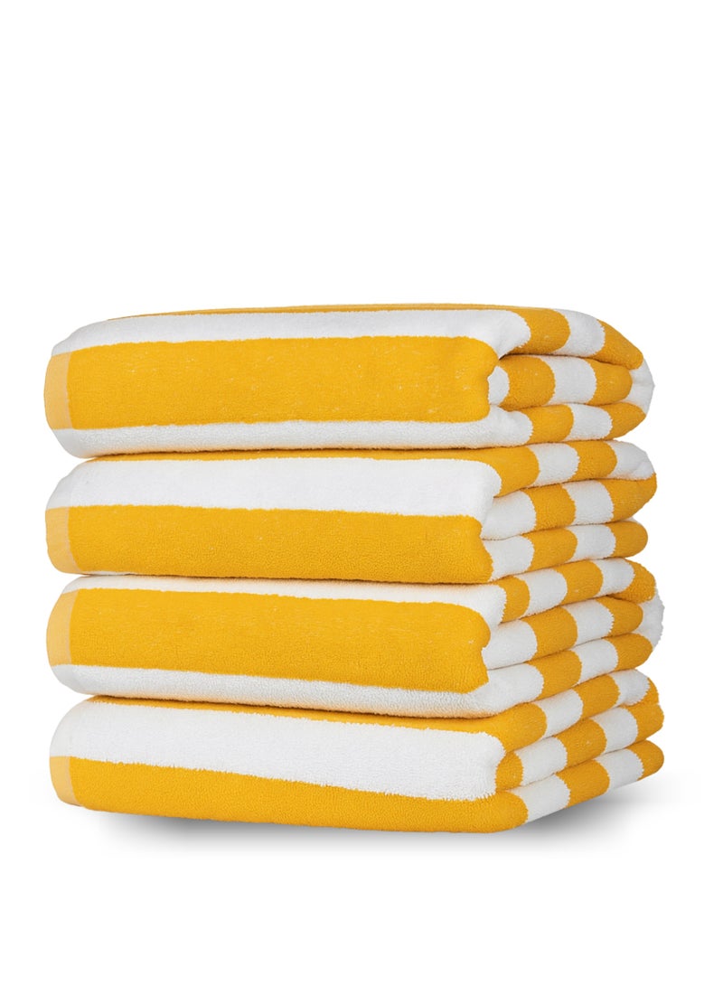 Pearl Coast 4 Pieces Luxury Oversized Beach Towel Set Pack of 4 90x180cm Extra Large Premium Cotton 600 GSM Ultra Soft and Highly Absorbent Pool Cabana Stripe Hotel And Spa Quality Towels Yellow and White Stripe  - Image 1