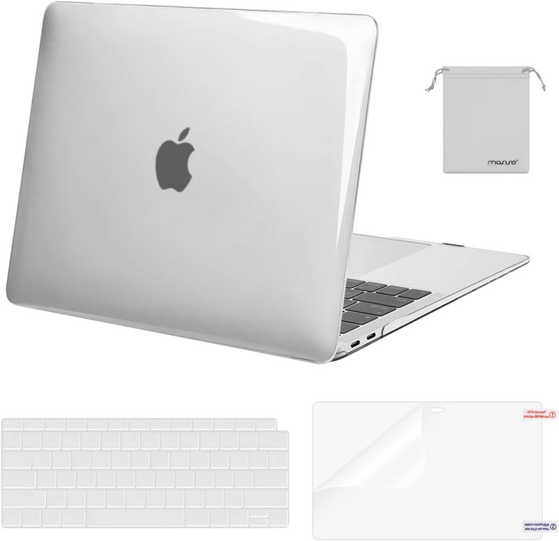 موسيسو MOSISO متوافق مع حافظة MacBook Air 13 بوصة شريحة M1 إصدار 2021-2018 A2337 A2179 A1932، غلاف بلاستيكي صلب وغطاء لوحة المفاتيح وفيلم الشاشة وحقيبة تخزين لحافظة MacBook Air 13.3 بوصة، شفاف - Image 1