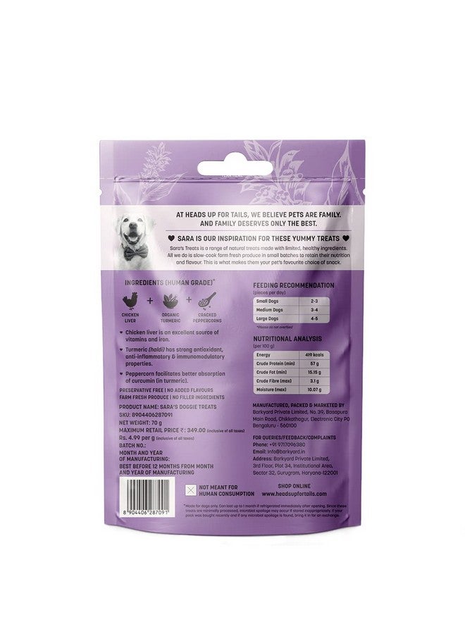 Heads Up For Tails Sara's Dog Treats (Chicken Liver With Organic Turmeric) Highly Nutritional & Digestible, Suitable For All Dog Breeds, Easy To Digest - 70 G, All Life Stages - Image 4