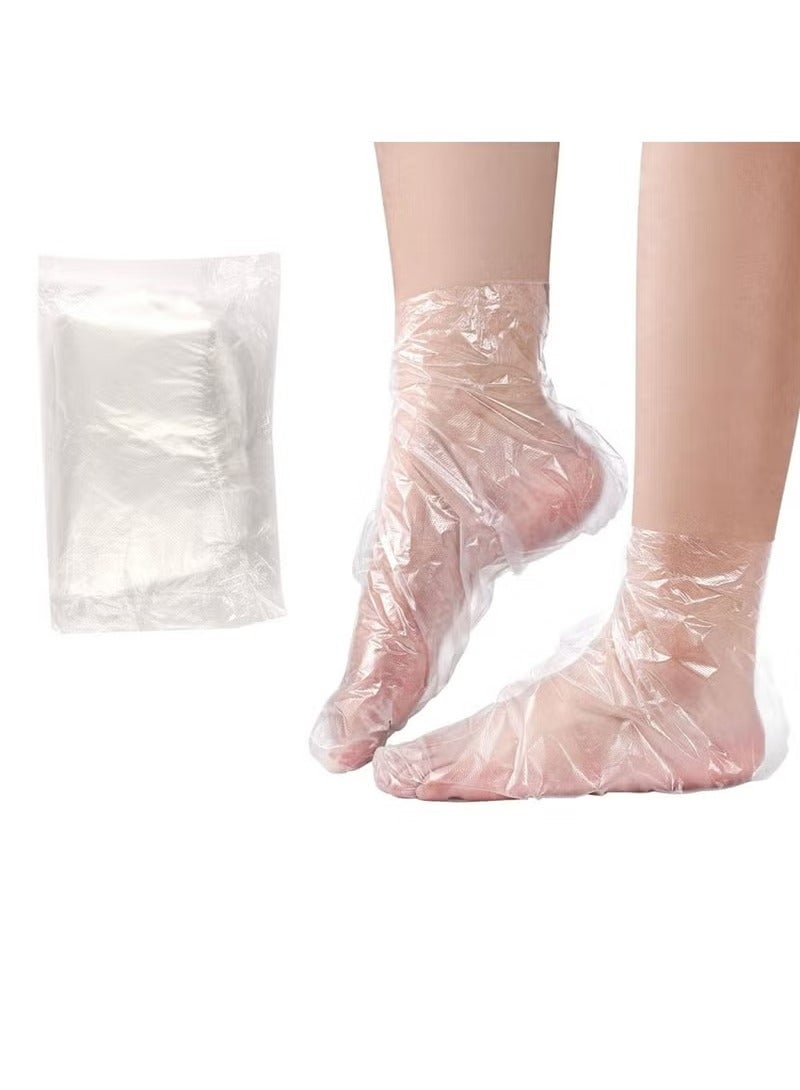 100 قطعة من الجوارب البلاستيكية الشفافة التي يمكن التخلص منها مع ملصقات وبطانات حمام القدم من شمع البارافين وأغطية حماية القدمين وجوارب سبا القدمين وأغطية العلاج الحراري للقدمين وأكياس - Image 1