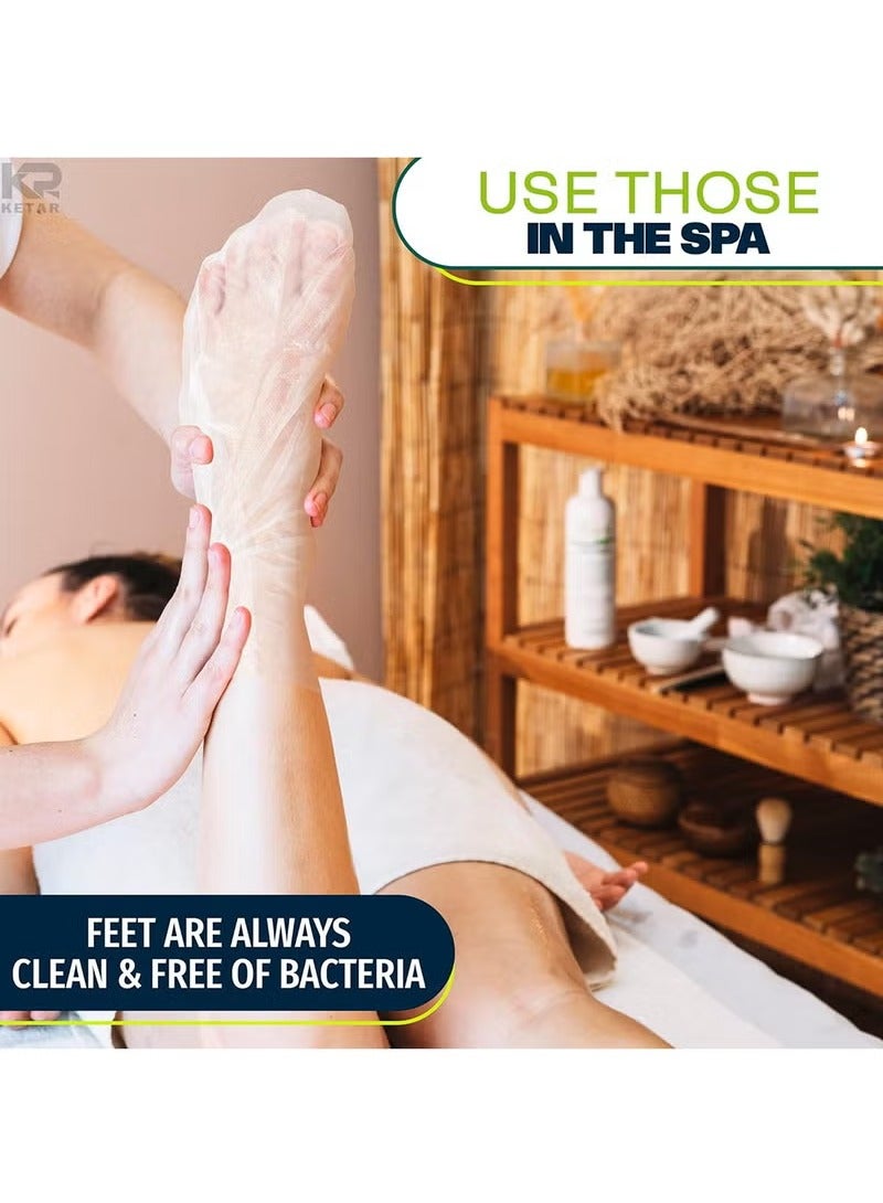 100 قطعة من الجوارب البلاستيكية الشفافة التي يمكن التخلص منها مع ملصقات وبطانات حمام القدم من شمع البارافين وأغطية حماية القدمين وجوارب سبا القدمين وأغطية العلاج الحراري للقدمين وأكياس - Image 5