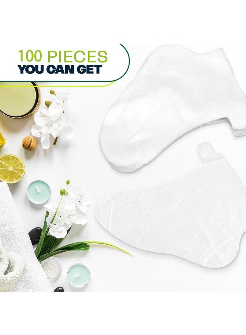 100 قطعة من الجوارب البلاستيكية الشفافة التي يمكن التخلص منها مع ملصقات وبطانات حمام القدم من شمع البارافين وأغطية حماية القدمين وجوارب سبا القدمين وأغطية العلاج الحراري للقدمين وأكياس - Image 4