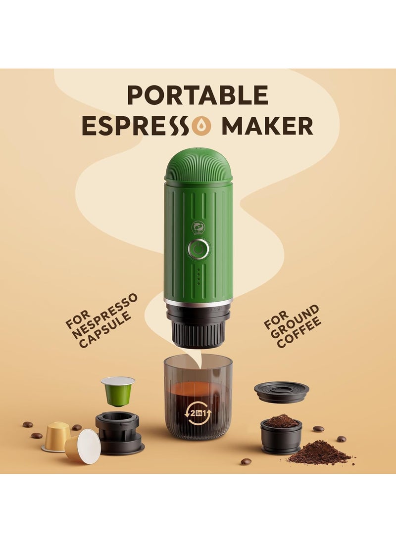 Rich Crema Portable Electric Espresso Coffee Maker, Travel Car Hiking, Fast self-heating 2 IN 1 Extraction System Espresso Machine, Support Ground Coffee and NS capsule, ME2218 (Blue)