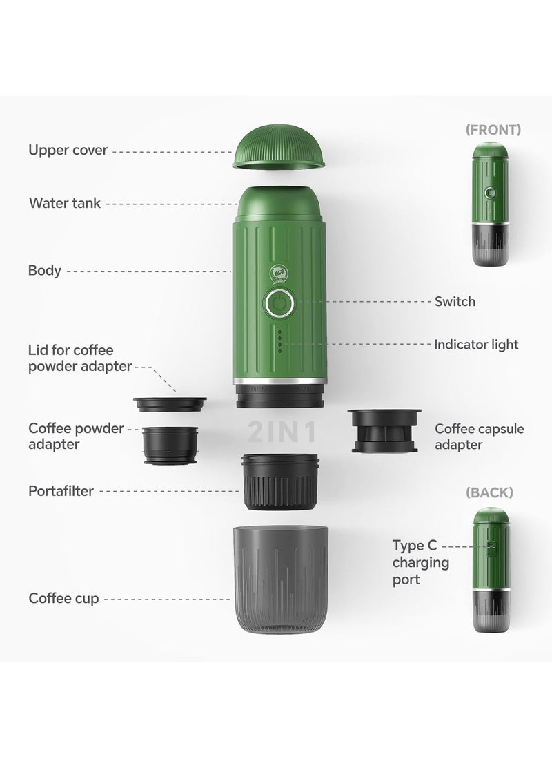 Rich Crema Portable Electric Espresso Coffee Maker, Travel Car Hiking, Fast self-heating 2 IN 1 Extraction System Espresso Machine, Support Ground Coffee and NS capsule, ME2218 (Blue)