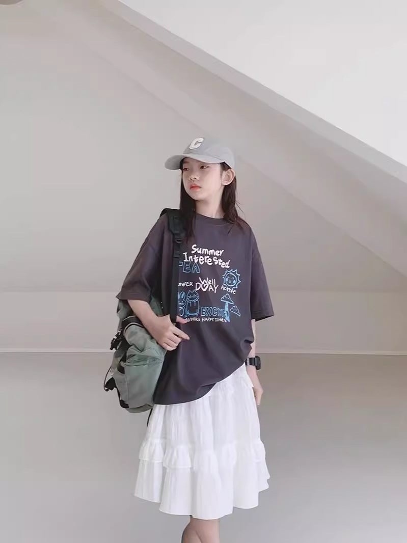 Girls' T-Shirt 2026 Style For Older Girls, Middle School Students, Printed Short-Sleeve Loose Top For Children, Trendy - Image 3