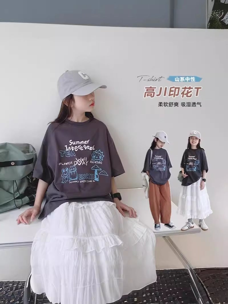 Girls' T-Shirt 2026 Style For Older Girls, Middle School Students, Printed Short-Sleeve Loose Top For Children, Trendy - Image 2