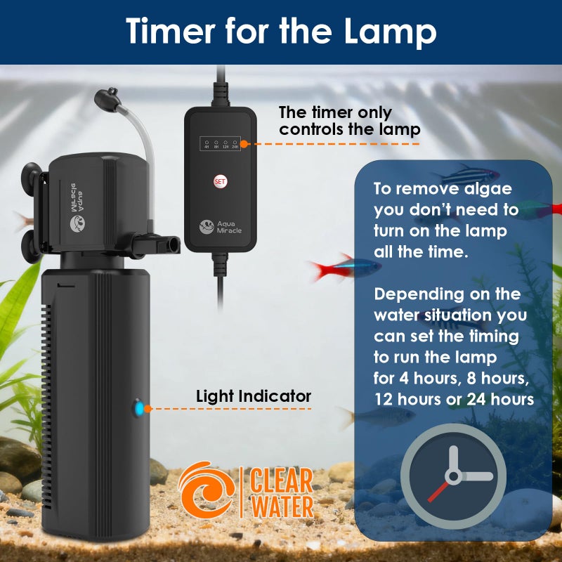 AquaMiracle Aquarium Filter with U - V Light & Filter Sponge, Fish Tank Filter with Timer for Green Water, Turtle Filter with Aeration & Rainfall Mode for Aquarium 60-150 Gallon - Image 5
