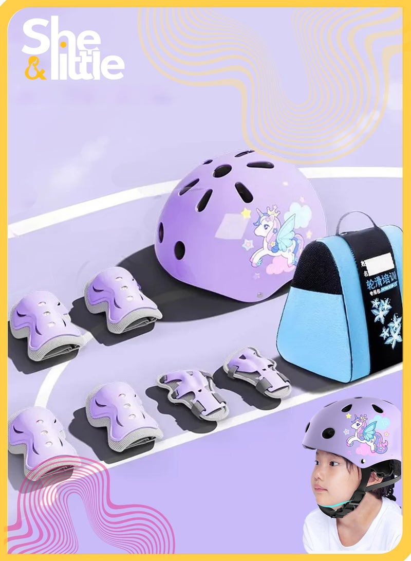 She&Little 8 Piece Kids Protective Gear Set, Unicorn Helmet with Knee Pads, Elbow Pads, Wrist Guards, Adjustable Safety Kit for Scooter, Bicycle, Skateboard, Roller Skating with Carry Bag - Image 1