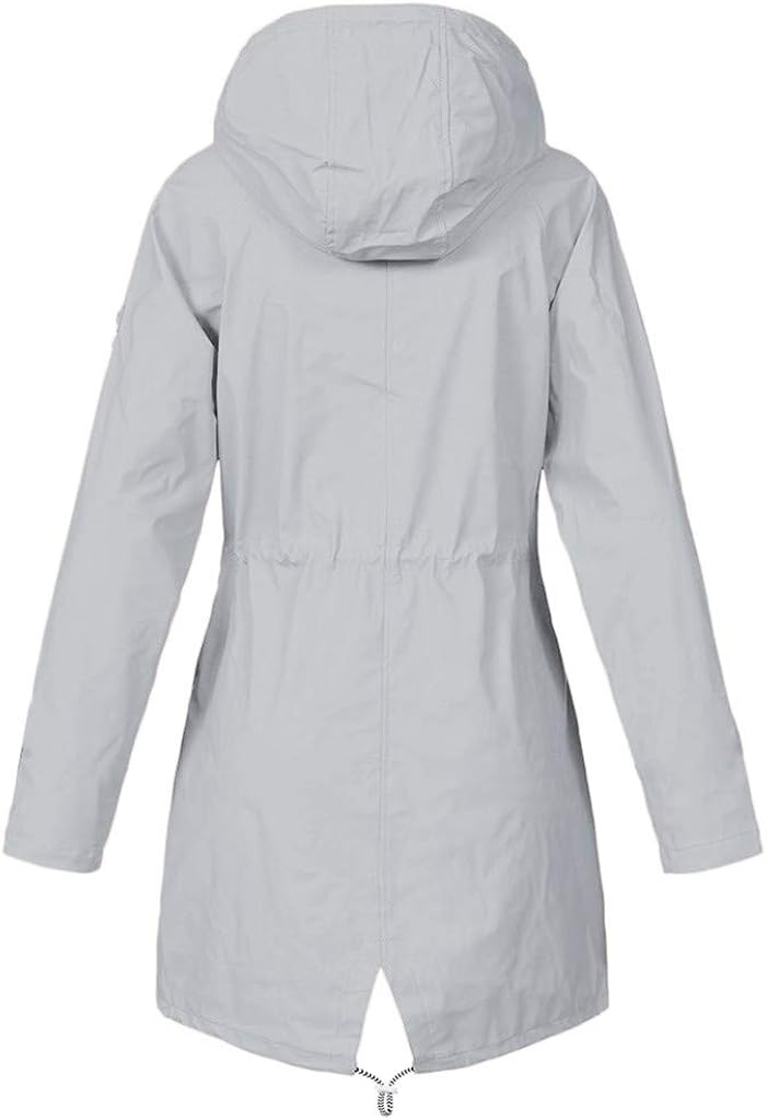 woobles Women's Plus Size Fleece-Lined Windbreaker, Rain Jacket Waterproof Lightweight Outdoor Hooded Trench Coats - Image 3