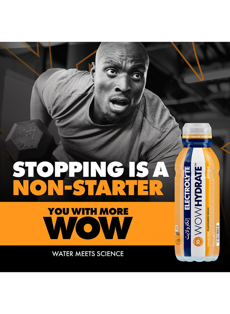 WOW Hydrate مشروب إلكتروليت فيتامينات أساسية خالي من السكر منخفض السعرات الحرارية أقصى ترطيب 12 × 500 مل برتقال - Image 5