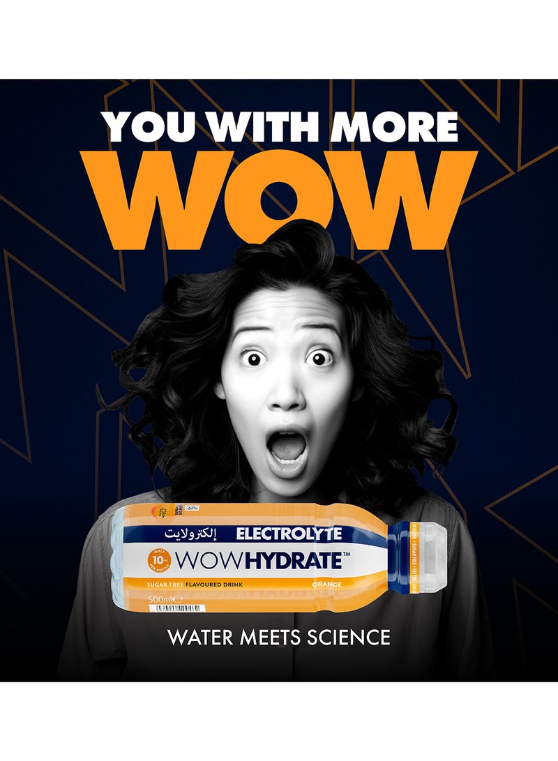WOW Hydrate مشروب إلكتروليت فيتامينات أساسية خالي من السكر منخفض السعرات الحرارية أقصى ترطيب 12 × 500 مل برتقال - Image 4