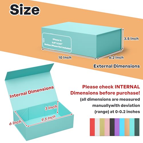 RYDDOY Turquoise Gift Box, 9.5x6x3'' Gift boxes with Lids Magnetic Closure Rectangle Collapsible for Bridesmaid Proposal Box, Wedding, Christmas, Birthday - Image 2