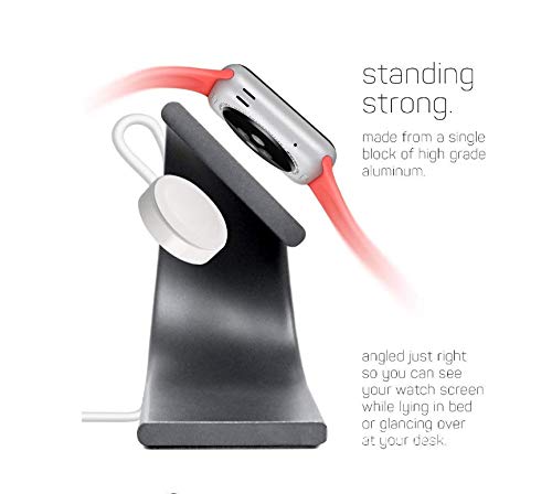 JVCV Sturdy Aluminum Platform Charger Stand Charging Dock Station Holder Cradle Compatible With Apple Watch/Iwatch 2 3 4 38Mm 40Mm 42Mm And 44 Mm All Models (Dark Grey), Micro USB, Grey - Image 2