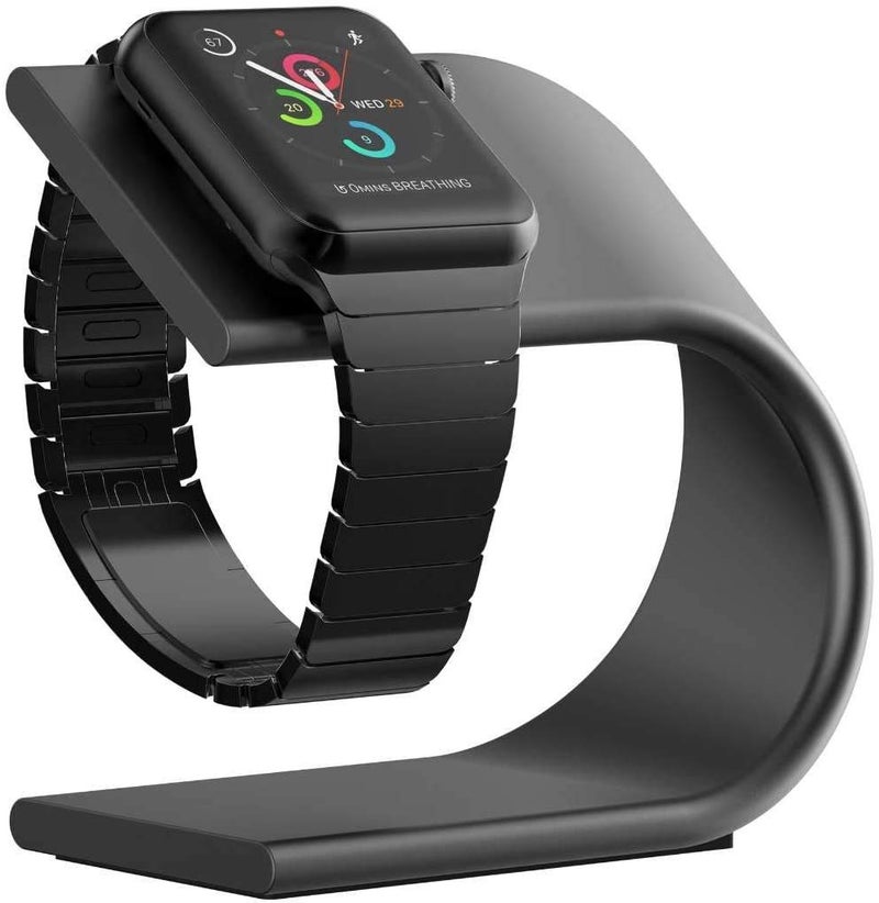 JVCV Sturdy Aluminum Platform Charger Stand Charging Dock Station Holder Cradle Compatible With Apple Watch/Iwatch 2 3 4 38Mm 40Mm 42Mm And 44 Mm All Models (Dark Grey), Micro USB, Grey - Image 1