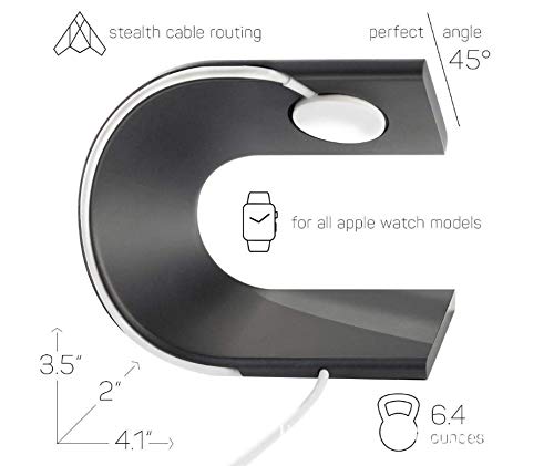 JVCV Sturdy Aluminum Platform Charger Stand Charging Dock Station Holder Cradle Compatible With Apple Watch/Iwatch 2 3 4 38Mm 40Mm 42Mm And 44 Mm All Models (Dark Grey), Micro USB, Grey - Image 3