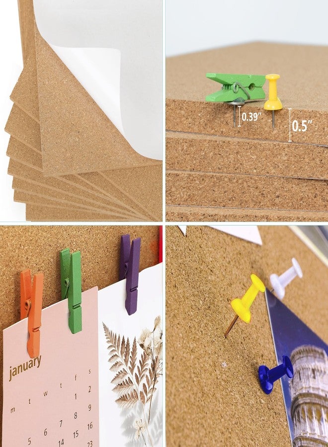 AKTOP Cork Board Bulletin Board 12x12, 1/2" Thick Cork Board Tiles 9 Pack, Small Square Pin Board for Wall, Self Adhesive Corkboards with 120 Push Pin Wood Clips for School, Home & Office - Image 5