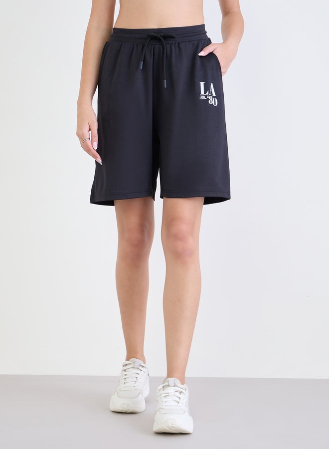 Styli Women Navy Graphic Print Oversized Shorts - Image 2