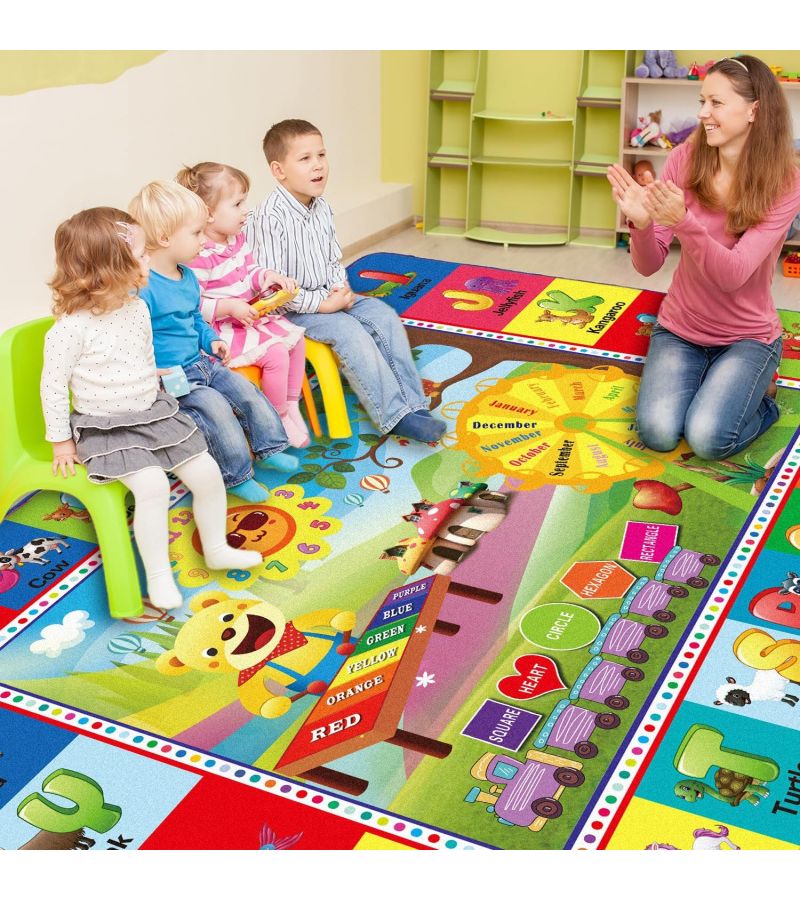 1 Pc 800Gsm Crystal Velvet ABC Play Rug Educational Mat Soft Washable Letters Numbers Animal Patterns Foldable Design For Nurseries Rooms Playrooms Classrooms Spring Decorations Valentine Day Easter Birthday Gifts 59 06 X 78 74 Inch - Image 2