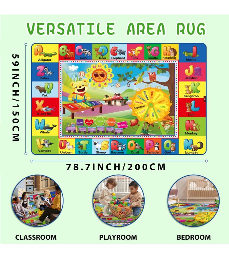 1 Pc 800Gsm Crystal Velvet ABC Play Rug Educational Mat Soft Washable Letters Numbers Animal Patterns Foldable Design For Nurseries Rooms Playrooms Classrooms Spring Decorations Valentine Day Easter Birthday Gifts 59 06 X 78 74 Inch - Image 3