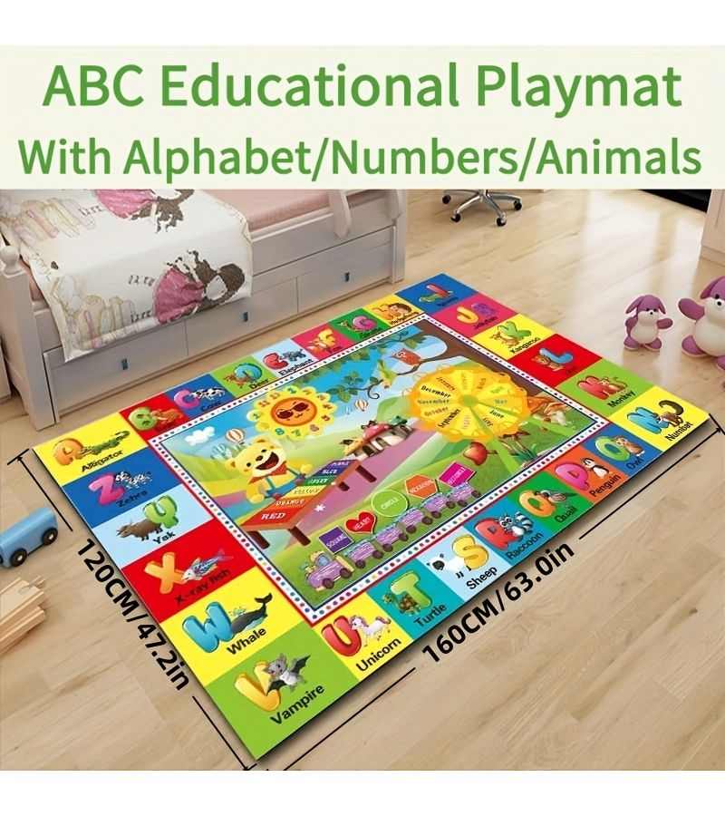 1 Pc 800Gsm Crystal Velvet ABC Play Rug Educational Mat Soft Washable Letters Numbers Animal Patterns Foldable Design For Nurseries Rooms Playrooms Classrooms Spring Decorations Valentine Day Easter Birthday Gifts 59 06 X 78 74 Inch - Image 4