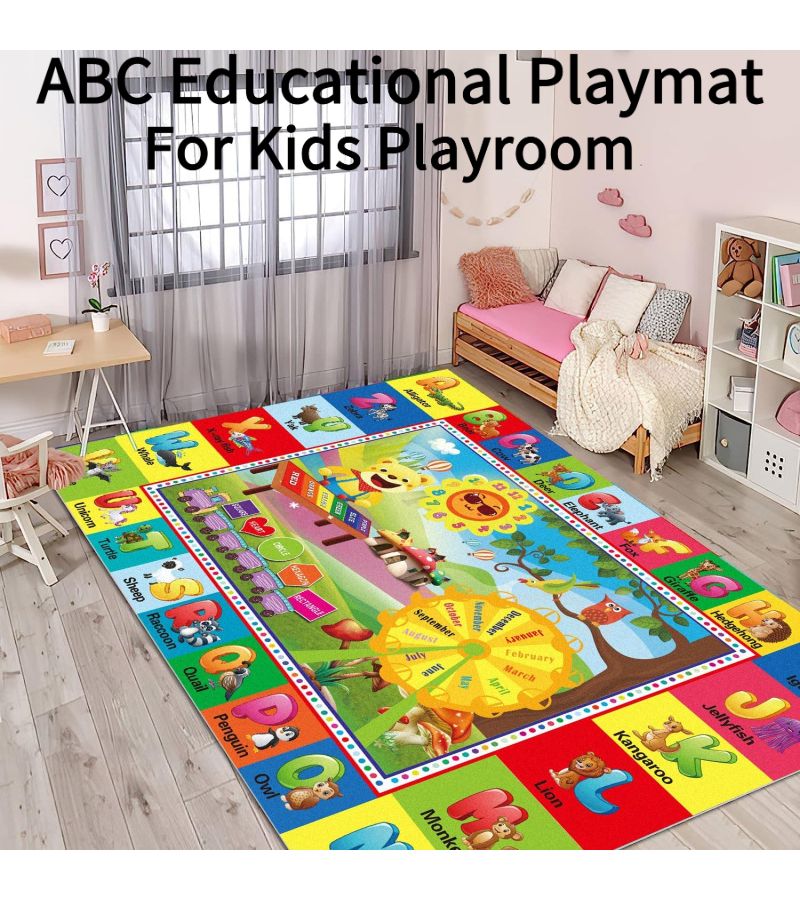 1 Pc 800Gsm Crystal Velvet ABC Play Rug Educational Mat Soft Washable Letters Numbers Animal Patterns Foldable Design For Nurseries Rooms Playrooms Classrooms Spring Decorations Valentine Day Easter Birthday Gifts 59 06 X 78 74 Inch - Image 1