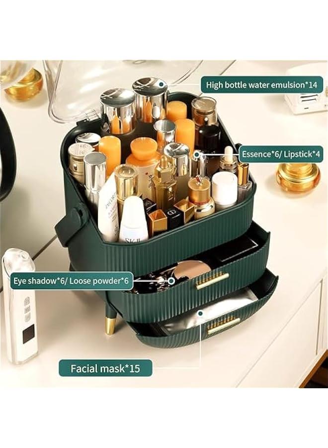 HOOKOR Makeup Organizer, Waterproof and Dustproof Cosmetics Storage Display Case with Lipstick and Makeup Brush Organizer, Portable Handle Skincare Holder for Bathroom Countertop, Dresser (Green) - Image 3