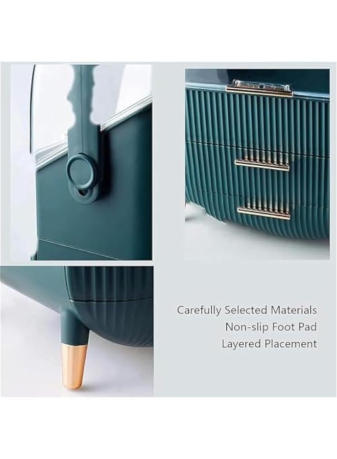 HOOKOR Makeup Organizer, Waterproof and Dustproof Cosmetics Storage Display Case with Lipstick and Makeup Brush Organizer, Portable Handle Skincare Holder for Bathroom Countertop, Dresser (Green) - Image 4