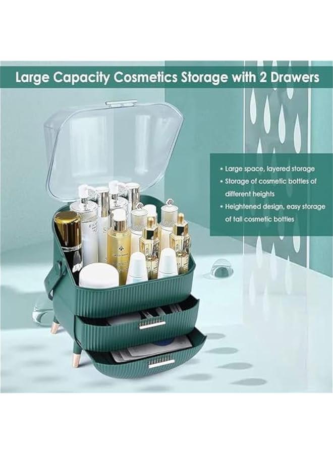 HOOKOR Makeup Organizer, Waterproof and Dustproof Cosmetics Storage Display Case with Lipstick and Makeup Brush Organizer, Portable Handle Skincare Holder for Bathroom Countertop, Dresser (Green) - Image 5