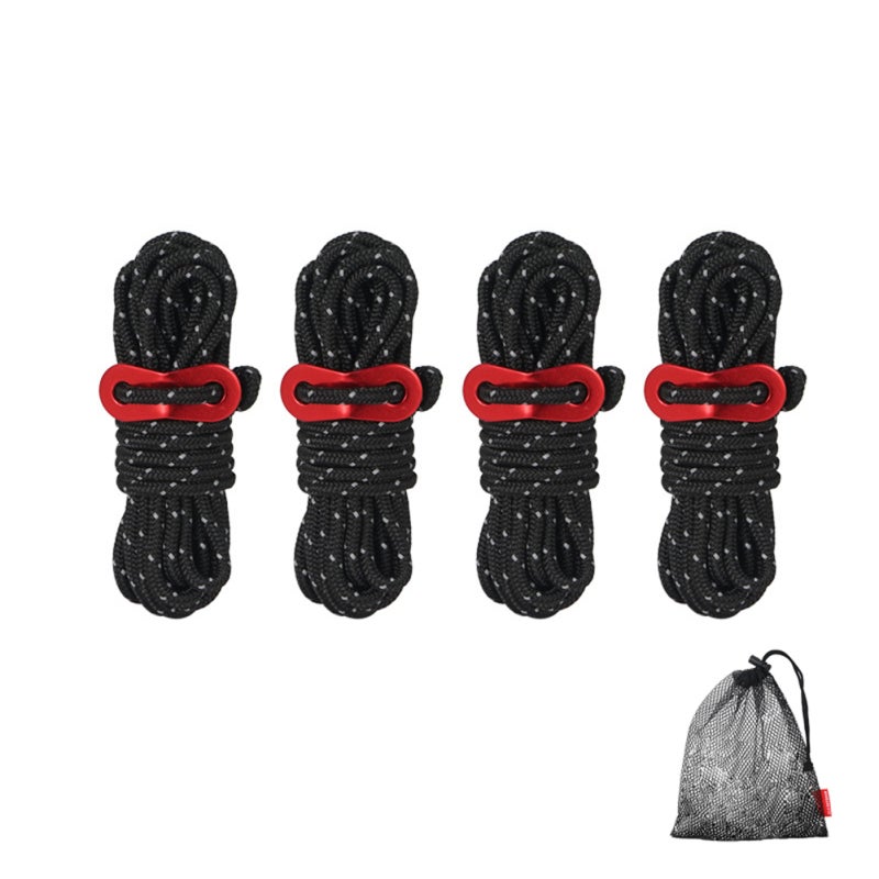 CLS Tent Ropes Set 4pcs 3.5m x 4mm Nylon Braided with Solid Core Reflective - Double-Eye Aluminum Alloy Adjustable Buckle for Night Camping Identification - Image 1