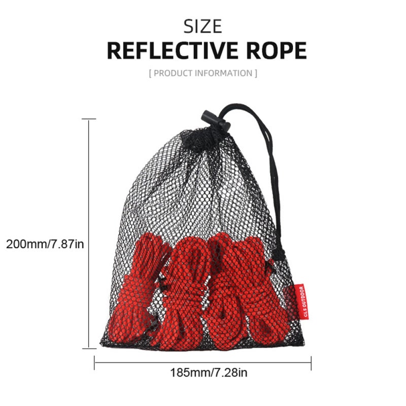 CLS Tent Ropes Set 4pcs 3.5m x 4mm Nylon Braided with Solid Core Reflective - Double-Eye Aluminum Alloy Adjustable Buckle for Night Camping Identification - Image 3