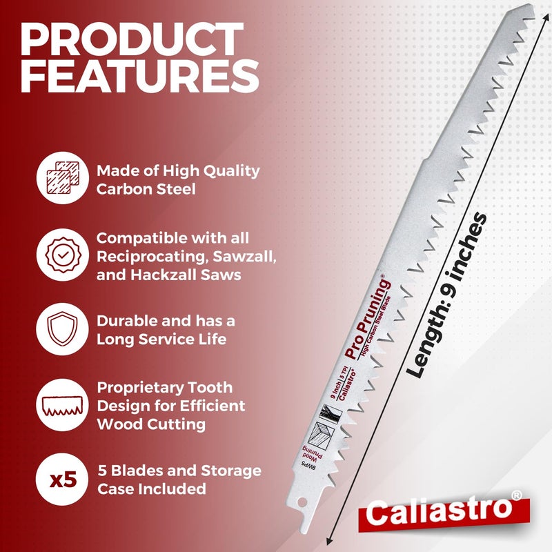 Caliastro 9-Inch Wood Pruning Saw Blades for Reciprocating/Sawzall Saws - 5 Pack - Caliastro - Image 4
