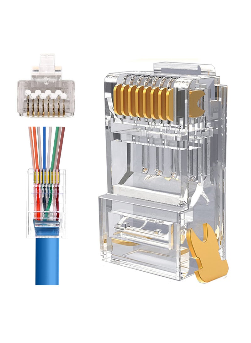 أونتن 100 قطعة من موصلات RJ45 Cat6A/5e/5 مقاس 30UM، وموصلات كابلات Gigabit Ethernet مطلية بالذهب، ومقبس شبكة  قياسي للشبكات الحاسوبية، ورأس كريستالي - Image 1