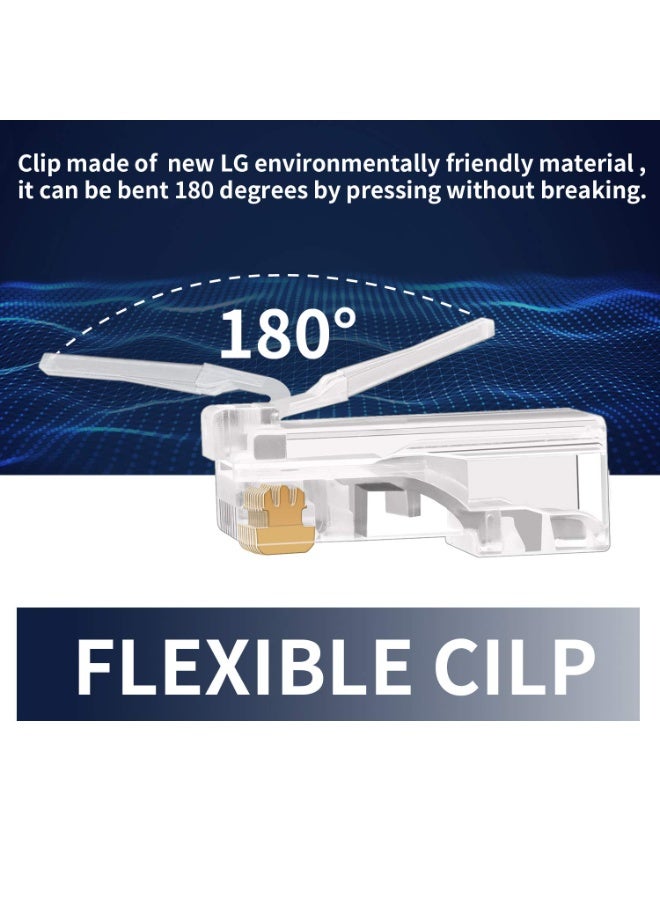 أونتن 100 قطعة من موصلات RJ45 Cat6A/5e/5 مقاس 30UM، وموصلات كابلات Gigabit Ethernet مطلية بالذهب، ومقبس شبكة  قياسي للشبكات الحاسوبية، ورأس كريستالي - Image 3